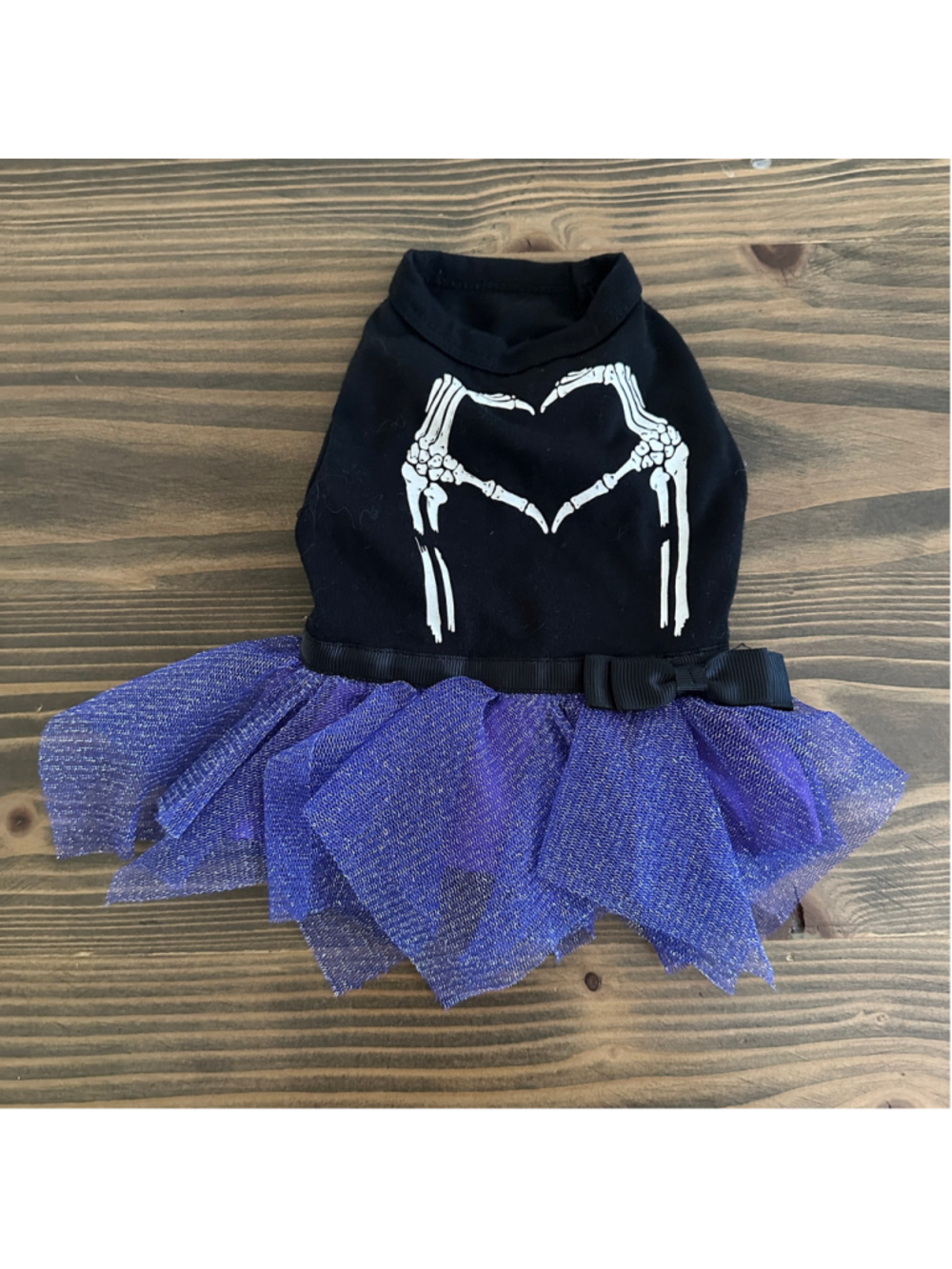 Thrills & Chills Dog XS Skeleton Heart Tutu Dress Black Purple Halloween